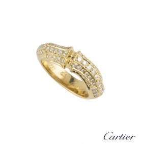 Cartier 18k Yellow Gold Diamond Set Bamboo Ring